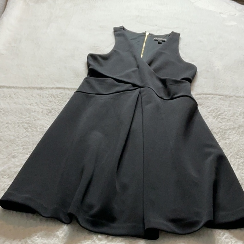 Express Black and Gold Pleated Wrap Cocktail Dress - Picture 7 of 9
